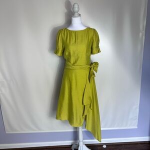 Alex Marie Pistachio Yellow-Green Asymmetrical Hem Fit & Flare Dress | Size 4